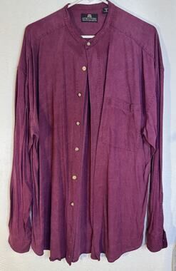 VTG Structure Long Sleeve 100% Silk Casual Button Up Shirt Maroon Men's Size XL